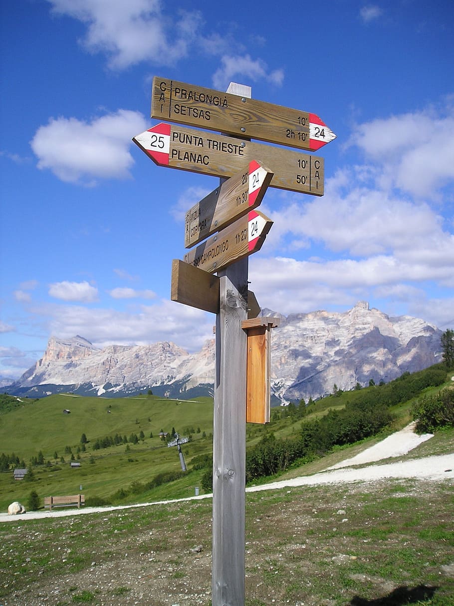 Punta Trieste road sign, directory, orientation, hiking trails