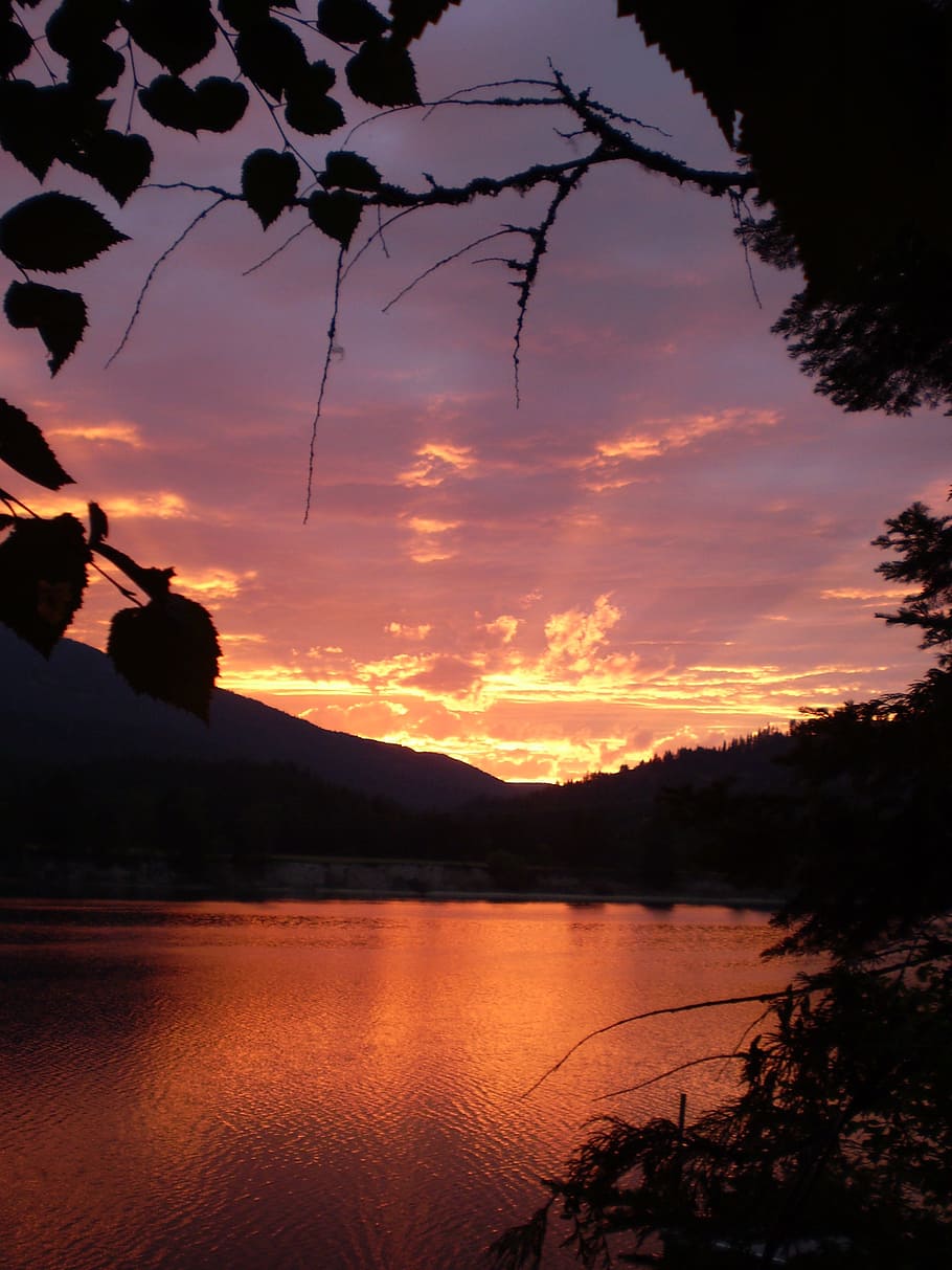 sunset, river, fires, smoke, red, colorful, sky, beauty in nature HD wallpaper