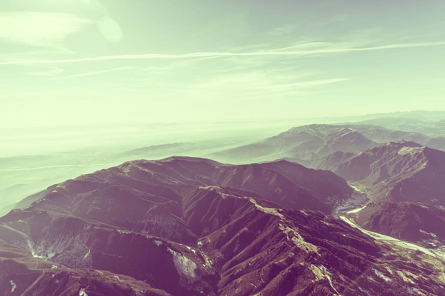 high-angle photography of mountains, aerial view of green mountains HD wallpaper