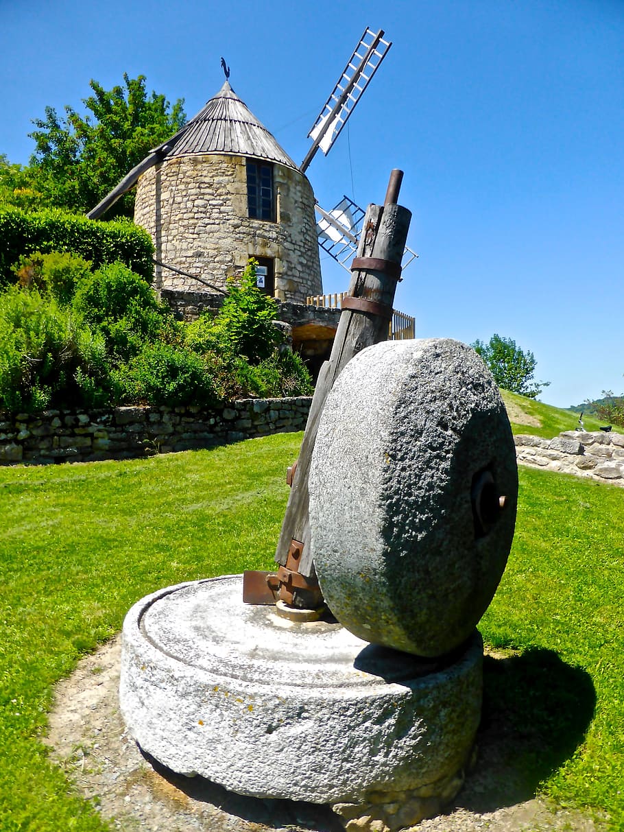 grinding wheel, windmill, milling, old, rotate, history, architecture HD wallpaper