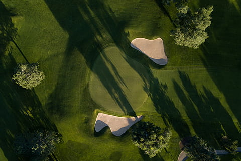 bird's eye photo of grass field, aerial photography of two white boulder on grass field HD wallpaper