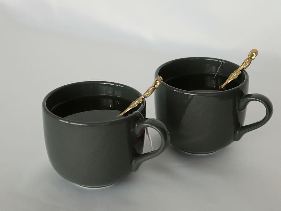 cups, breakfast, coffee spoon, green, tea, green tea, golden HD wallpaper