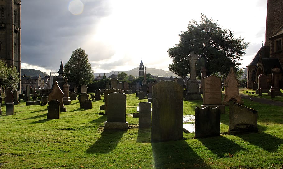 landscape photo of cementary, Graveyard, Shadows, Halloween HD wallpaper