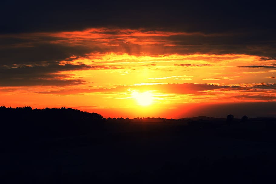 Sunset, Landscape, Nature, Scenic, orange color, silhouette HD wallpaper
