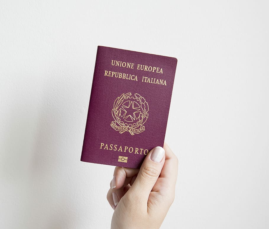 person holding Italiana passport book, Visa, Immigration, Document, HD wallpaper