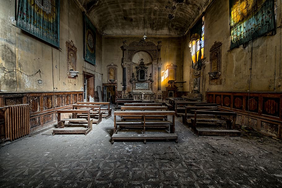 abandoned church, empty, architecture, building, infrastructure HD wallpaper