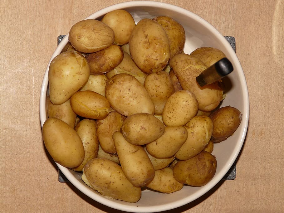 potatoes, cooked, shell, food, eat, hot, plate, food and drink HD wallpaper