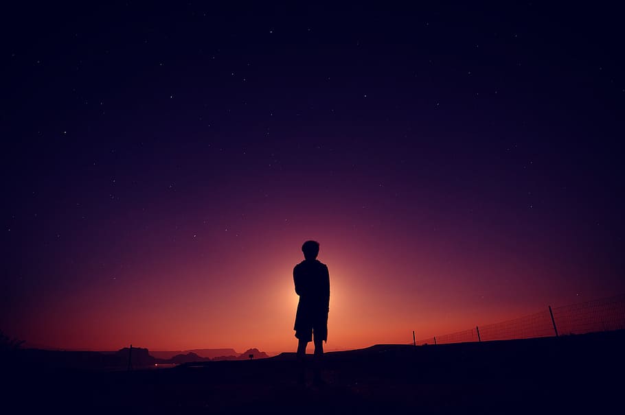 4am Thoughts, silhouette of man standing during golden hour, person, HD wallpaper