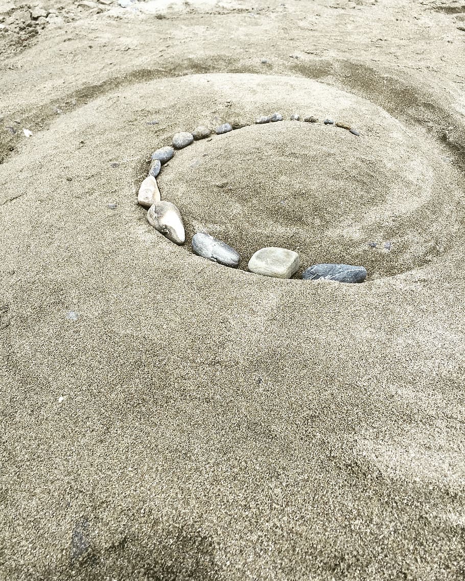 sandcastle, koru, shells, beach, spiral, pattern, nature, ground HD wallpaper