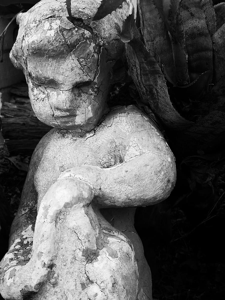 child, statue, sculpture, texture, old, decoration, stone, garden HD wallpaper