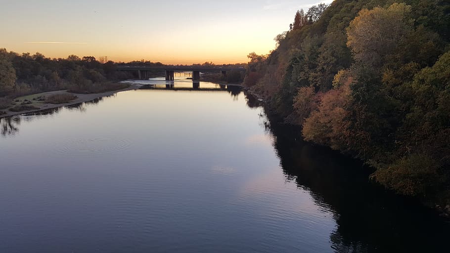 river, sunset, fall, water, landscape, outdoor, scenic, park HD wallpaper