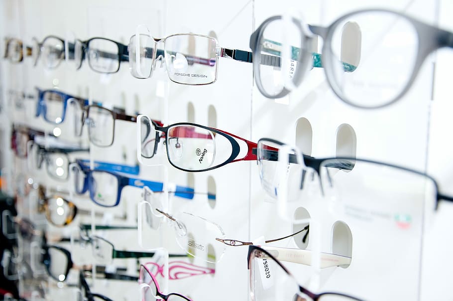 eyeglasses on rack lot, Optical, Store, Display, Eyesight, specialist