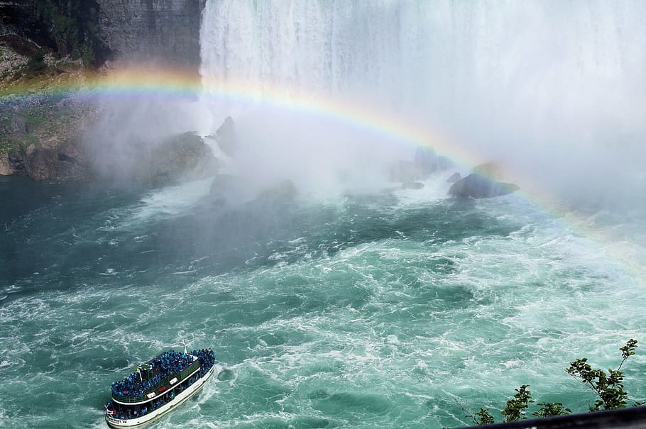 niagara falls, canada, boat, rainbow, maid of the mist, tourists, HD wallpaper