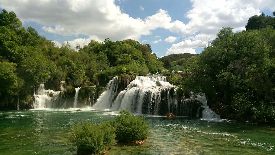 waterfalls during day, nationak park krka, croatia, dalmatia