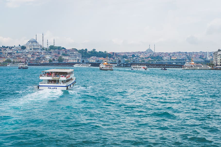 boat on body of water, istanbul, ship, sultanahmet, bosphorus, HD wallpaper