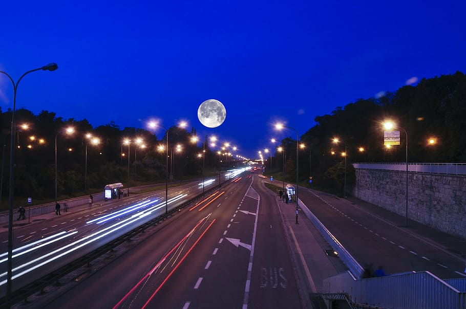 vehicles on road during nighttime, route time, street, evening HD wallpaper