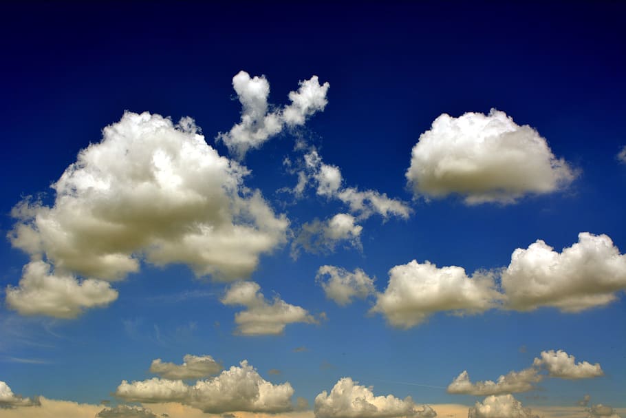 cumulus clouds on sky, blue, fluffy, cloud - sky, cloudscape HD wallpaper