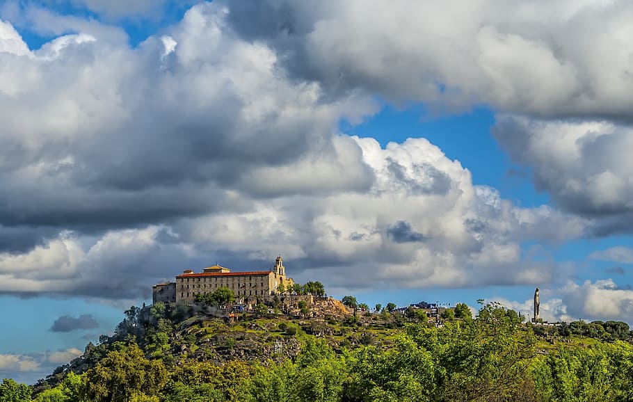 sky, building, clouds, architecture, blue, perspective, landscape HD wallpaper