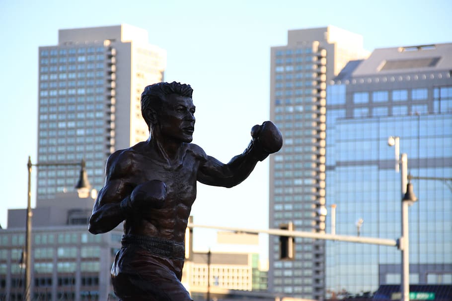 boxer, fight, wooden boxes, sculpture, monument, statue, creative HD wallpaper