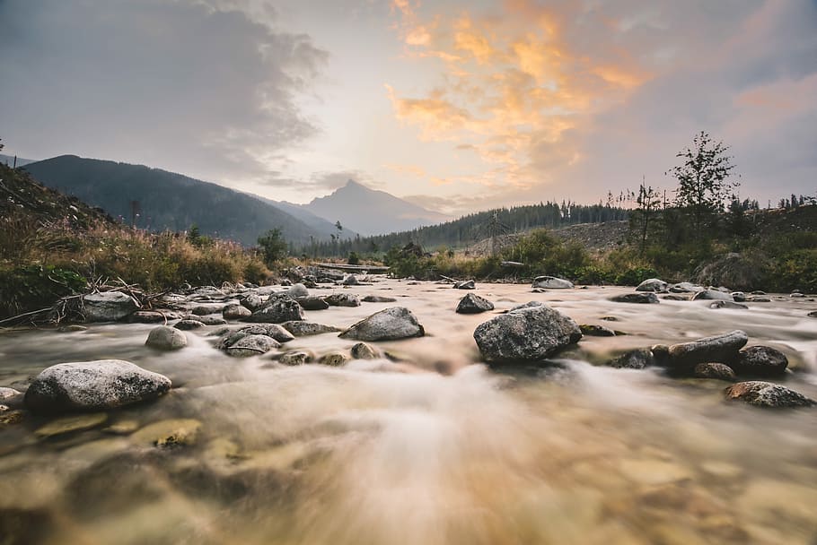 timelapse photo of body of water with rocks, time-lapse photography of river with rocks HD wallpaper