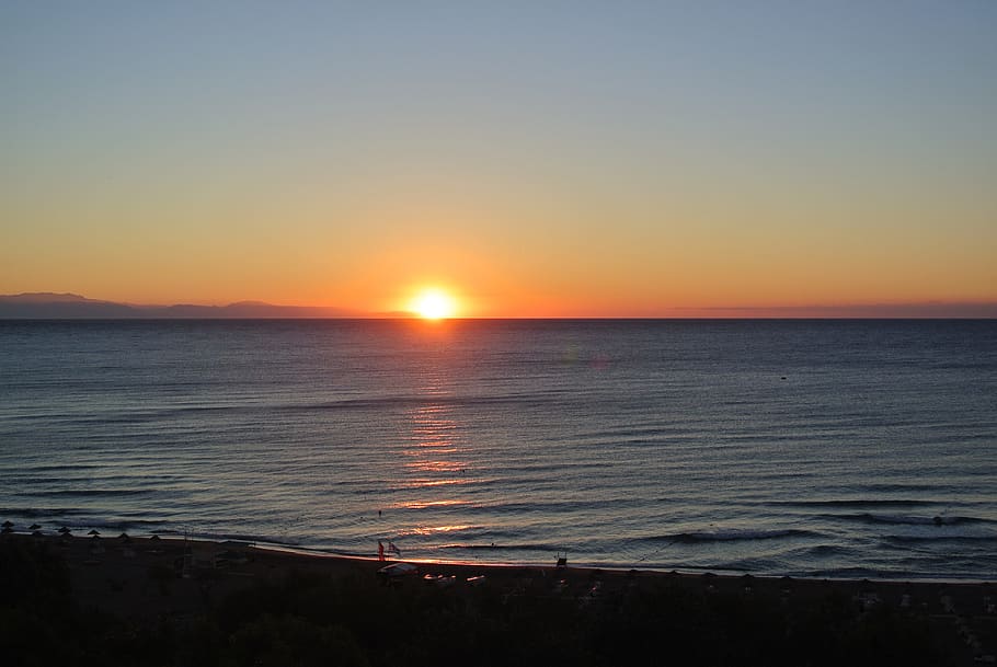 sunset, rhodes, beach, greece, water, mediterranean, sky, sea HD wallpaper