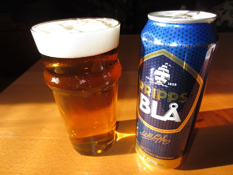 Beer, Swedish, Pripps, Table, Glass, can, foam, portrait, macro HD wallpaper
