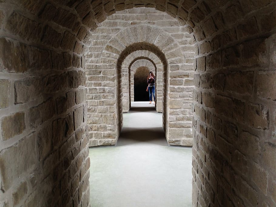 arches, architecture, bricks, building, person, old, built structure HD wallpaper