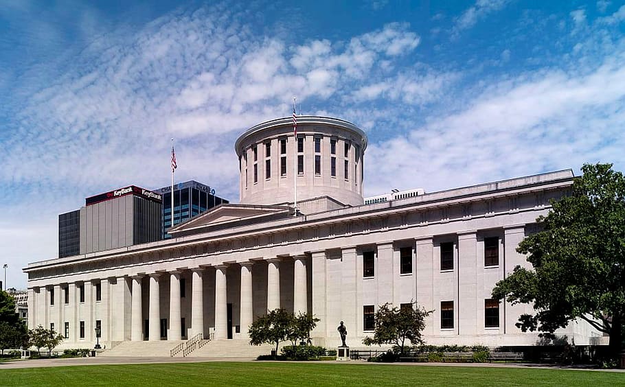 Ohio State Capital Building in Columbus, architecture, clouds HD wallpaper