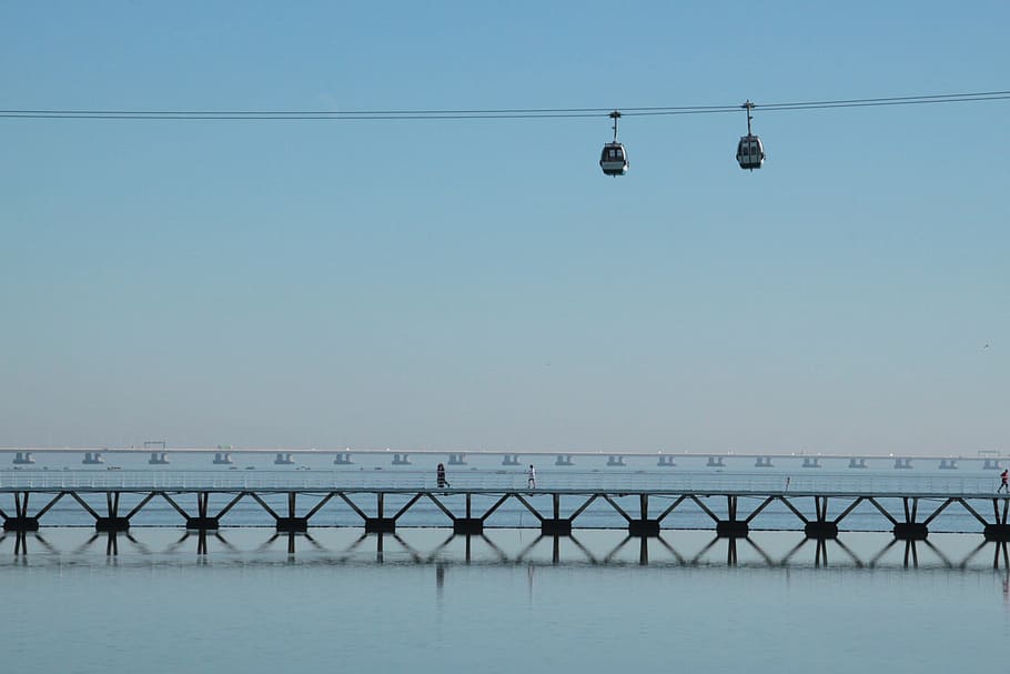Cable Car, Lisbon, Bridge, Filigree, river, portugal, rio tejo, HD wallpaper