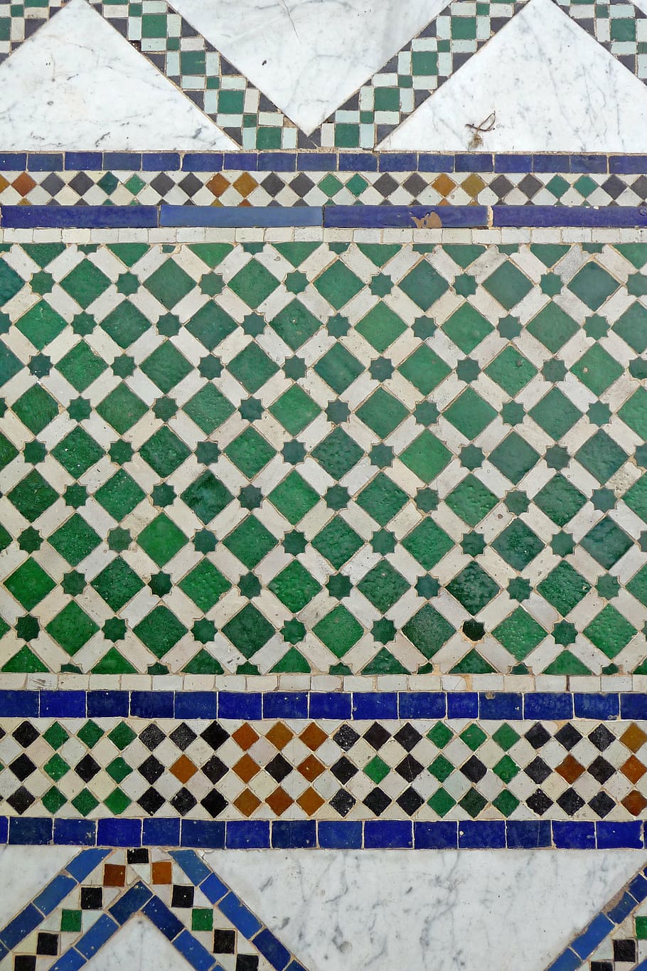 bahia, palais, palace, marrakech, tiles, blue, green, arabic, HD wallpaper