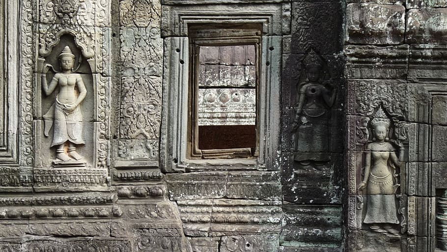 Cambodia, Temple, Angkor, Statue, Ruins, goddess, women, khmer, HD wallpaper