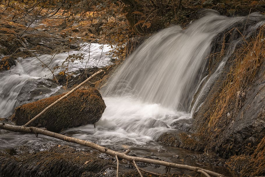 waterfall, stream, flowing, river, streams, scenery, landscape HD wallpaper