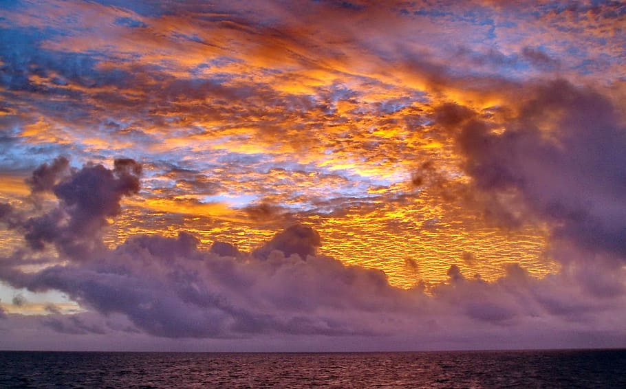 Sunset, Ocean, Atlantic, Sea, clouds, sunrise, summer, evening HD wallpaper
