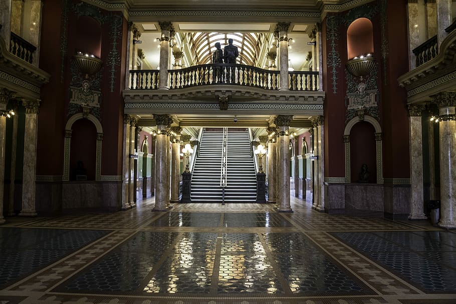 Main Hall in the Capital building in Helena, architecture, lighted HD wallpaper