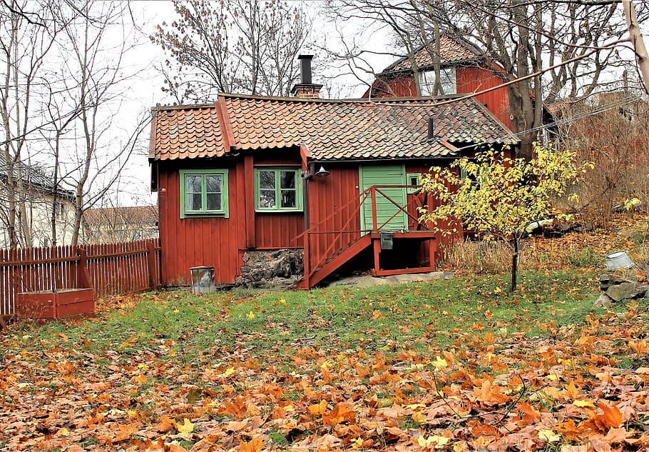 cottage, autumn, torp, house, red cottage, old house, architecture
