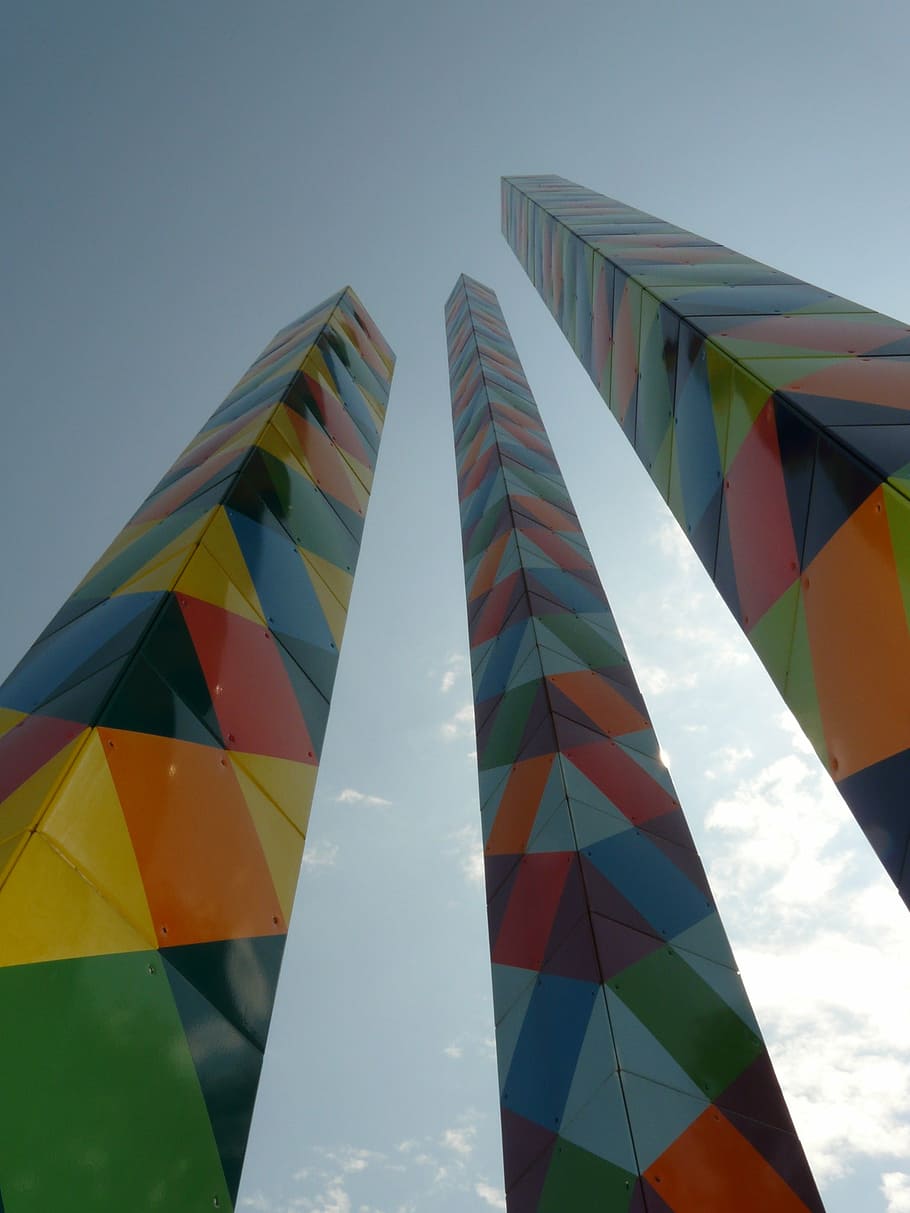 artwork, columnar, colorful, bright, multi colored, sky, low angle view HD wallpaper