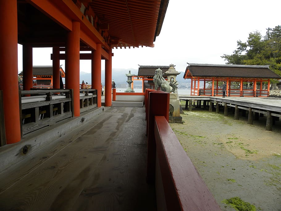 Temple, Japan, Board, Orange, Wood, miyajima, architecture HD wallpaper