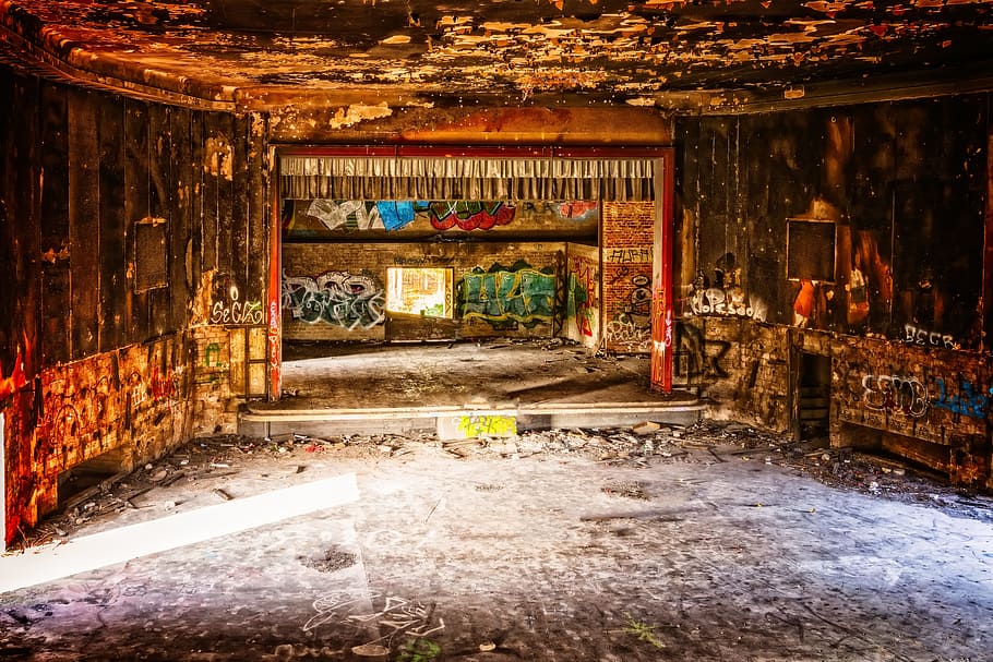 cinema, theater, lost places, abandoned places, stage, leave, HD wallpaper