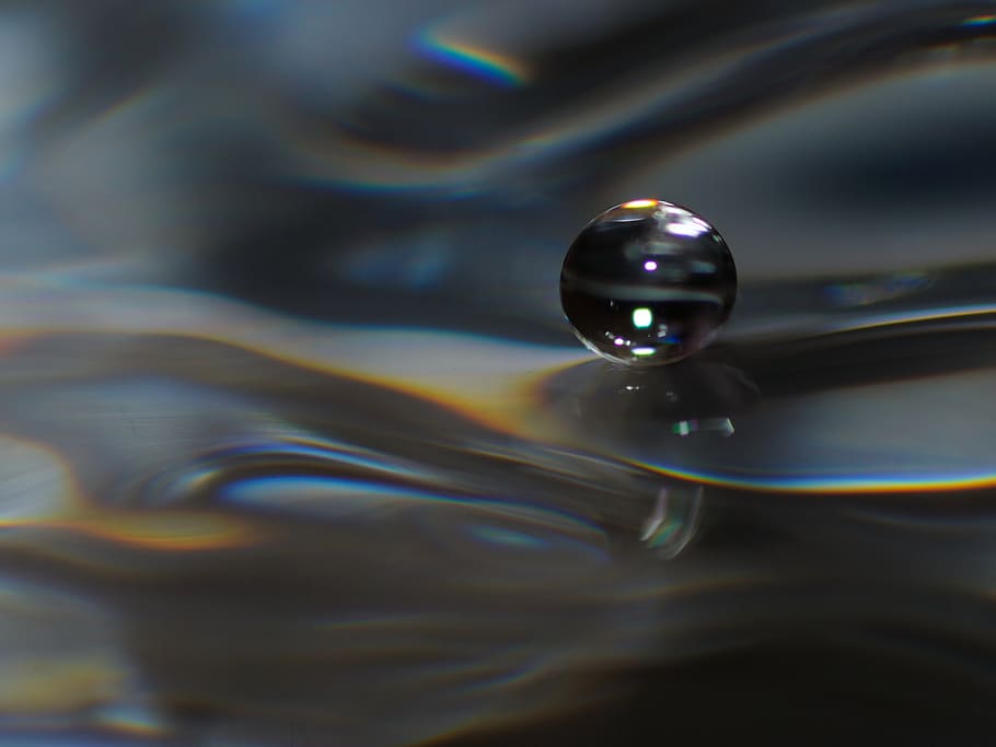 drop, water, grey, macro, rippled, reflection, motion, close-up HD wallpaper