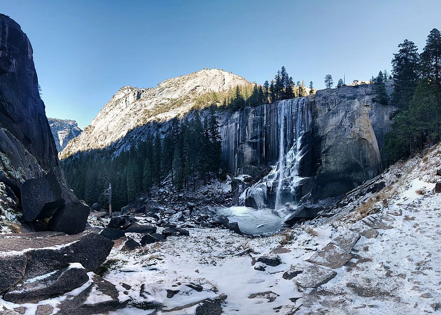 waterballs on mountain, time-lapse photography of waterfalls HD wallpaper