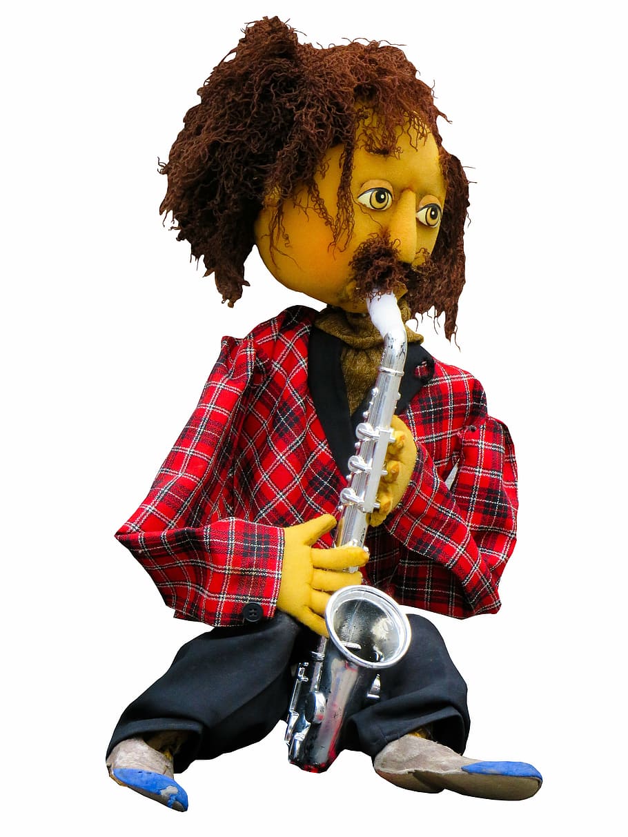 man playing silver saxophone plush toy, puppet, doll, star HD wallpaper