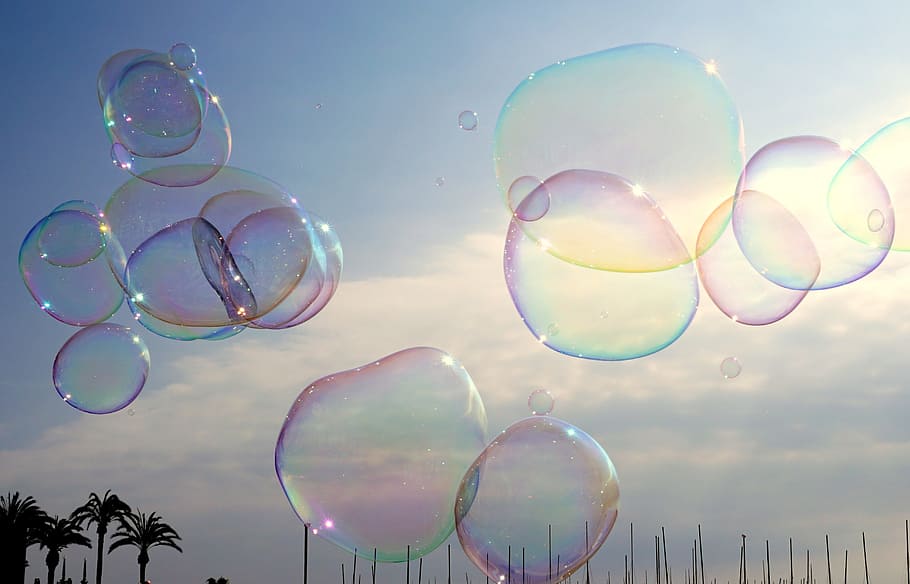 close up photography of bubbles, soap bubbles, colors, entertainment HD wallpaper