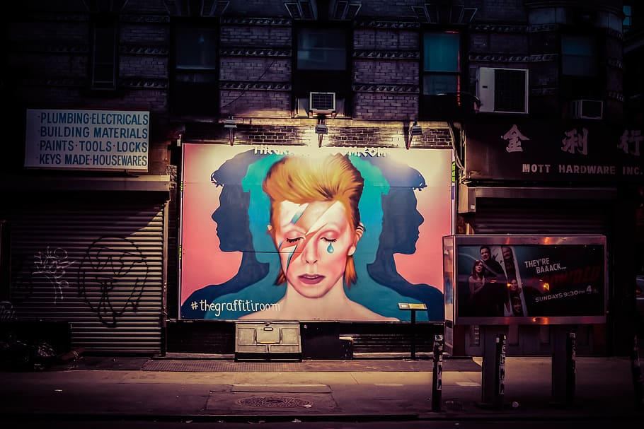 Street art mural in New York City, urban, graffiti, night, nYC