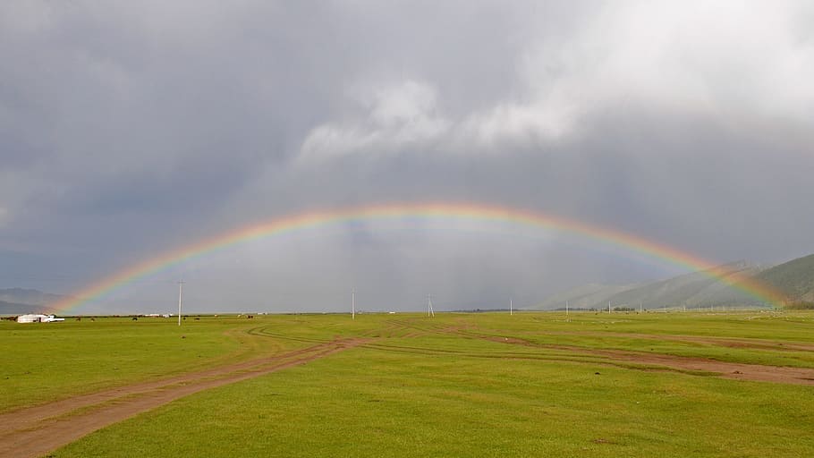 mongolia, rainbow, landscape, steppe, beauty in nature, sky HD wallpaper