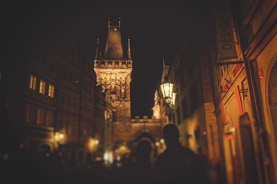 selective focus photography of white castle tower, night, architecture HD wallpaper