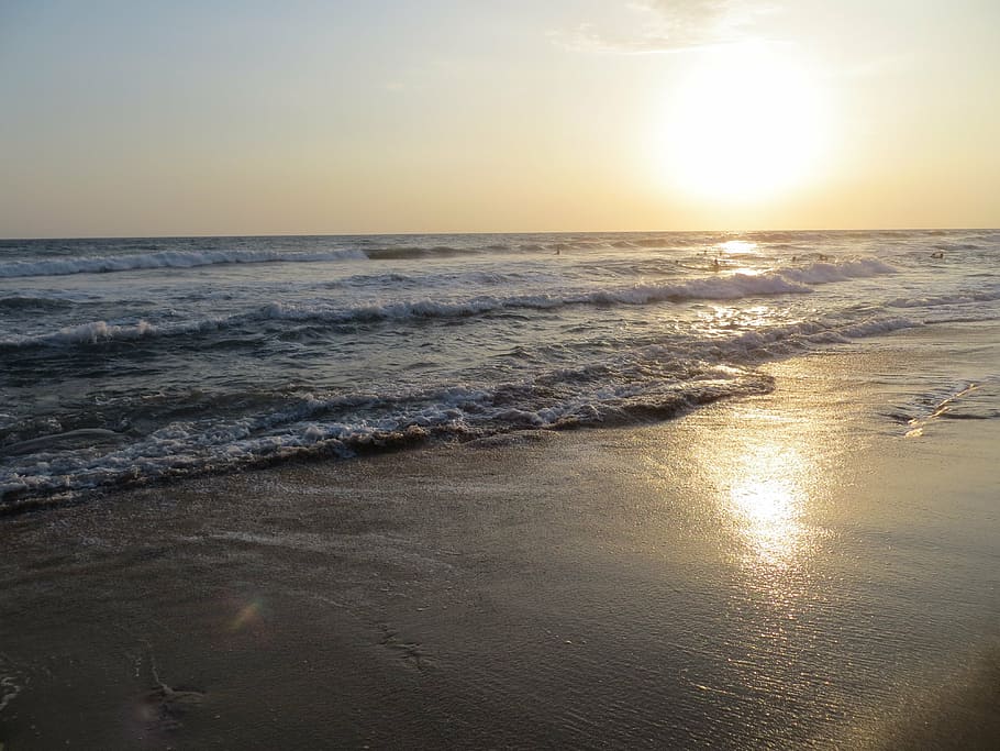 sunset, beach, sand, life, sea, water, sky, horizon over water HD wallpaper