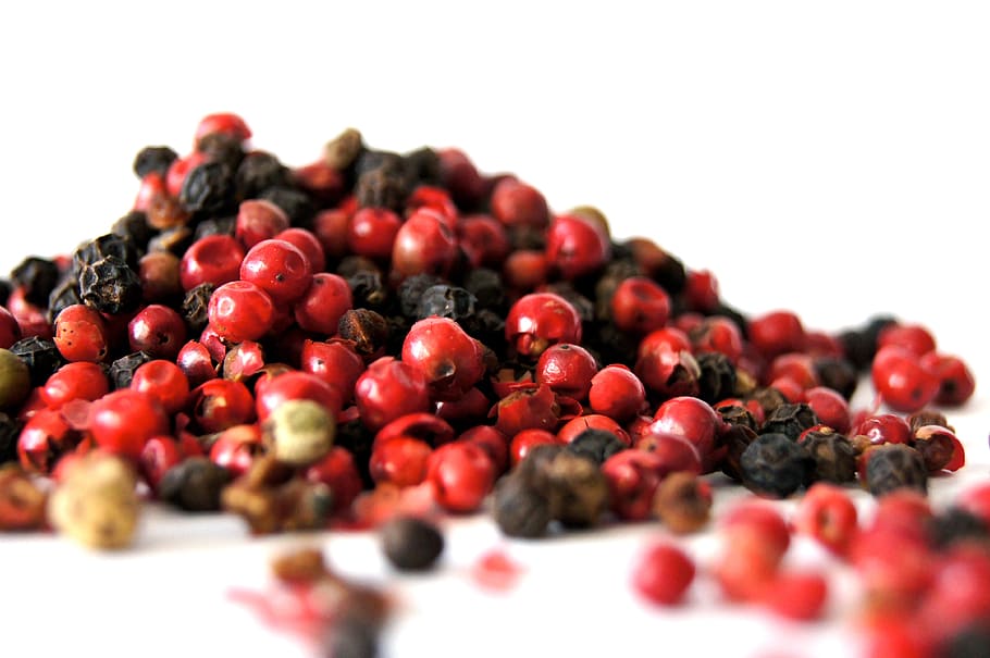 bunch of red seeds, pepper, black, spice, kitchen, season, exotic HD wallpaper