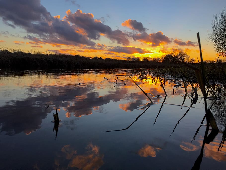 fishing, hickling broad, norfolk, reflection, sky, water, cloud - sky HD wallpaper