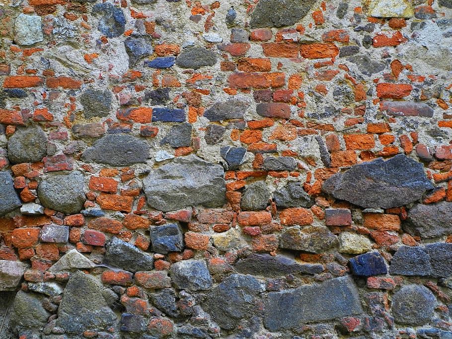 wall, brick, stone, brick wall, gray, red, old, bricks, orange HD wallpaper