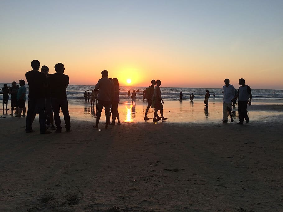 Sunset, Beach, Sea, India, People, evening, go, stay, silhouette HD wallpaper